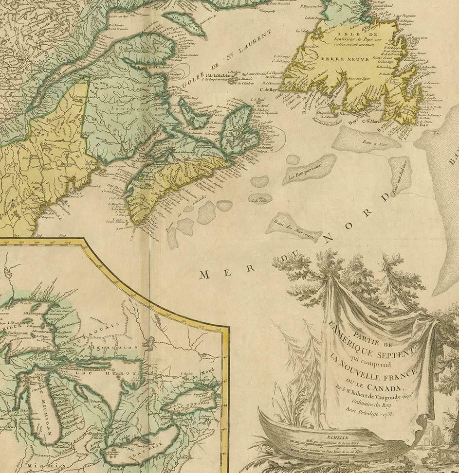 Antique Map Of New England And Part Of Canada By Vaugondy 'Circa 1755' photo Art