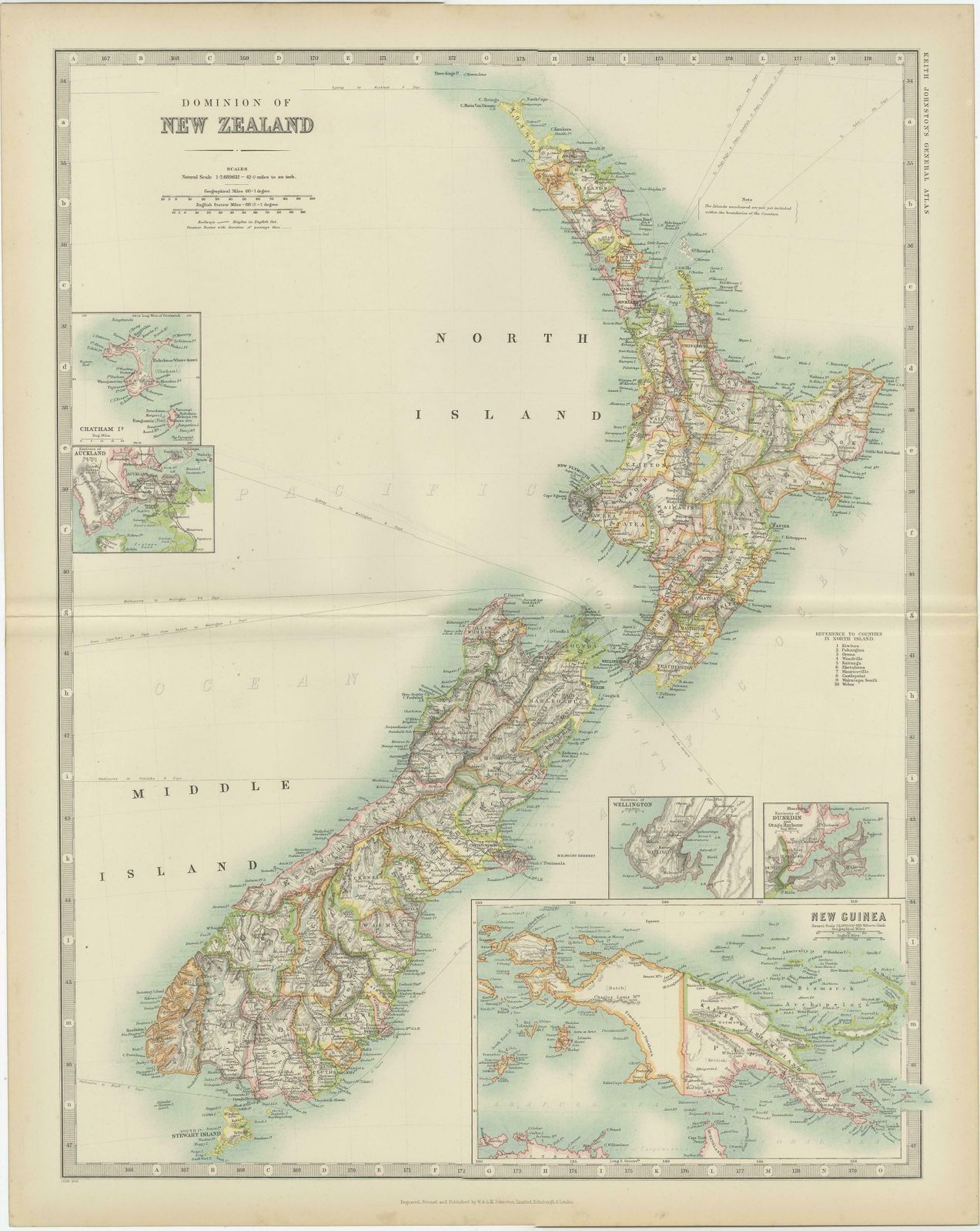 Antique Map Of New Zealand By Johnston '1909' photo Art