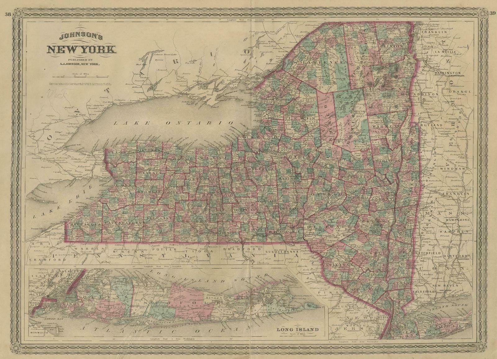 Antique Map Of New York By Johnson '1872' photo furniture
