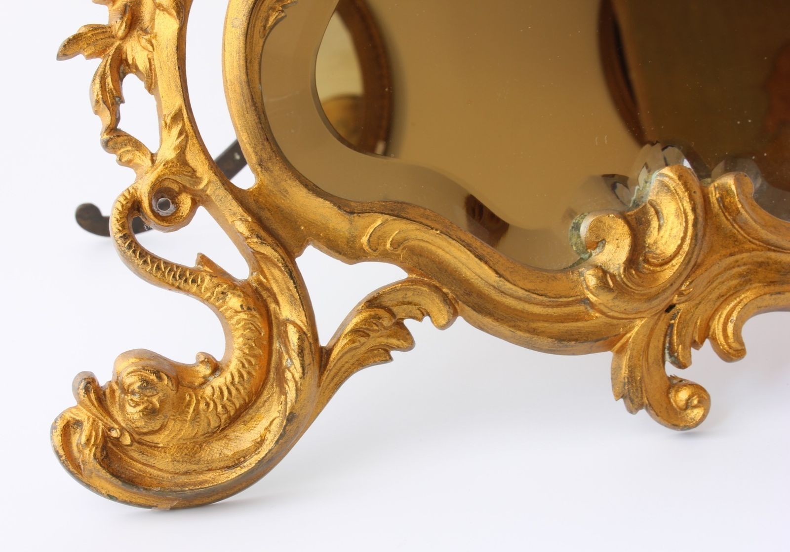 photo furniture 19th Century French Gold Gilt Bronze Rococo Style Cherub Easel Back Table Mirror.