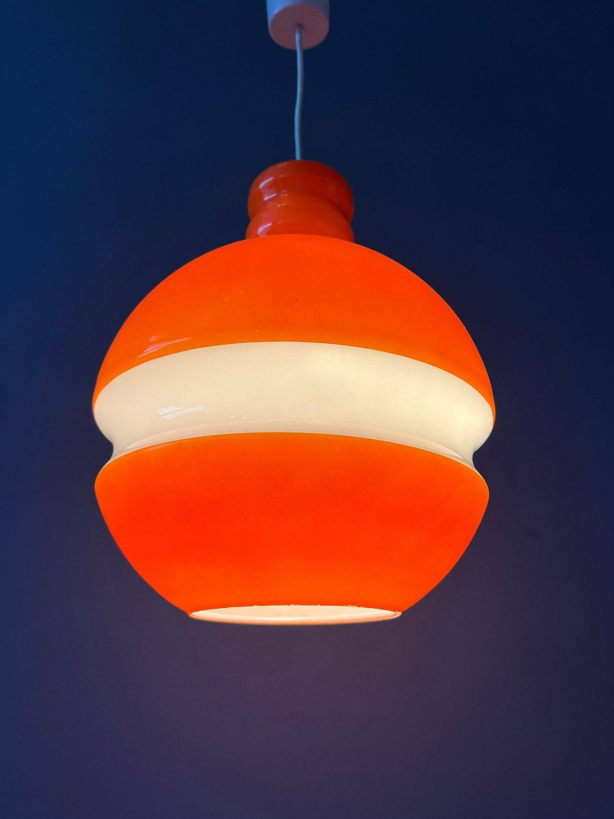 Orange And White Mid Century Peill & Putzler Glass Pendant Lamp photo Lighting