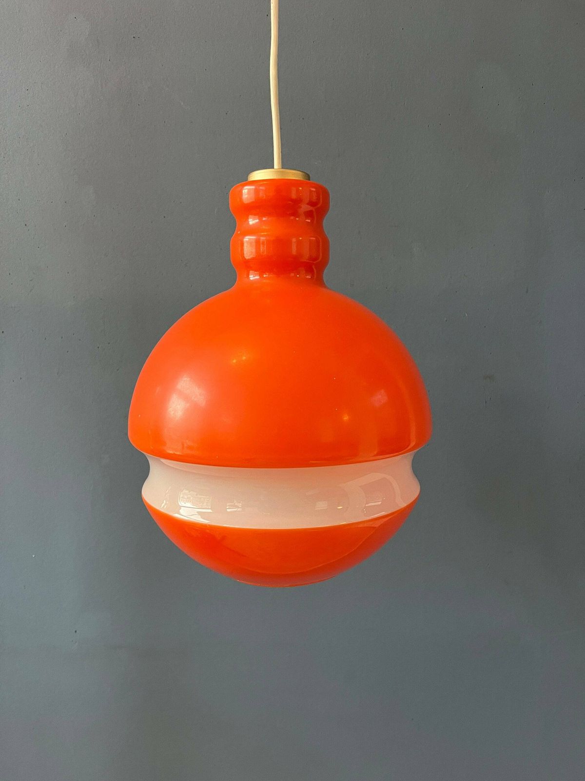 Orange And White Mid Century Peill & Putzler Glass Pendant Lamp photo vinterior
