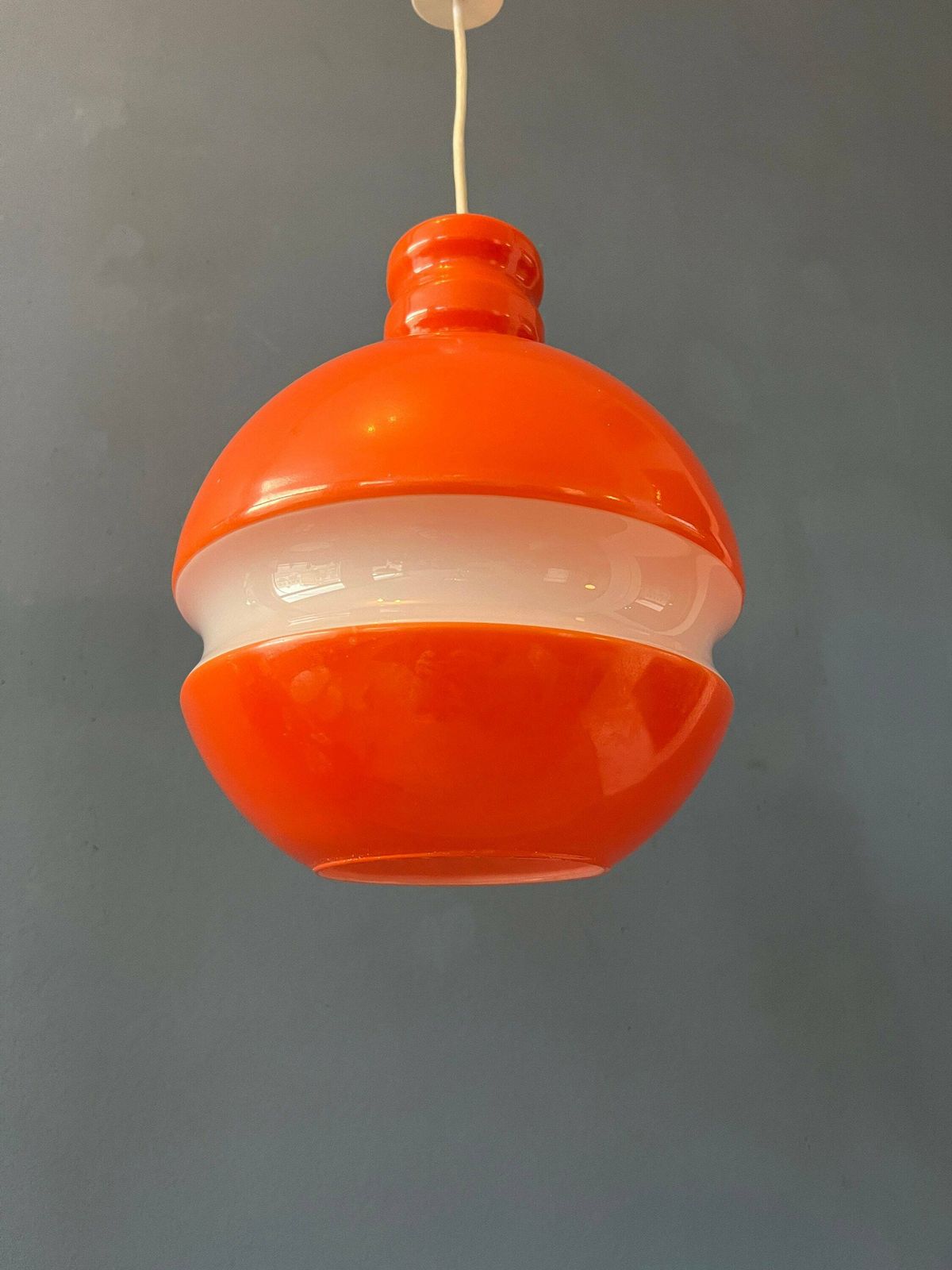 Orange And White Mid Century Peill & Putzler Glass Pendant Lamp photo buy