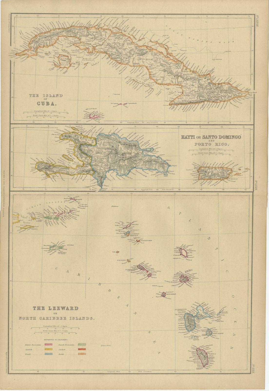 Antique Map Of Cuba, Haiti And Porto Rico By W. G. Blackie, 1859 photo for sale