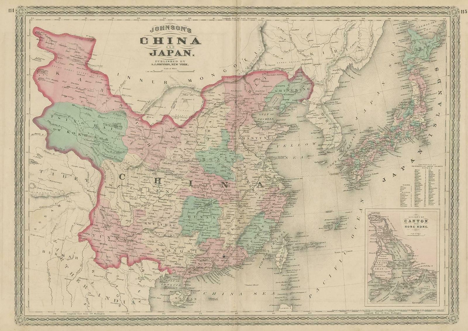 Antique Map Of China And Japan By Johnson, 1872 photo furniture