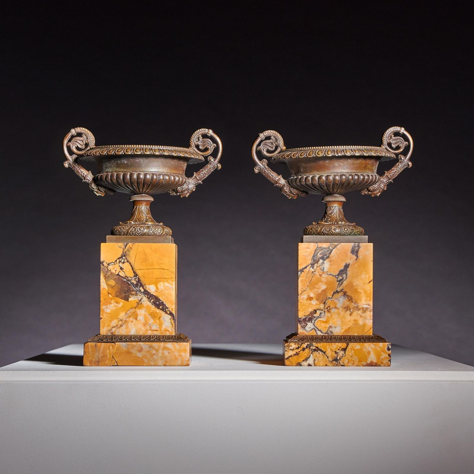 A Pair Of Early 19th Century French Bronze And Marble Tazzas Of Particularly High Quality And Large Size photo furniture