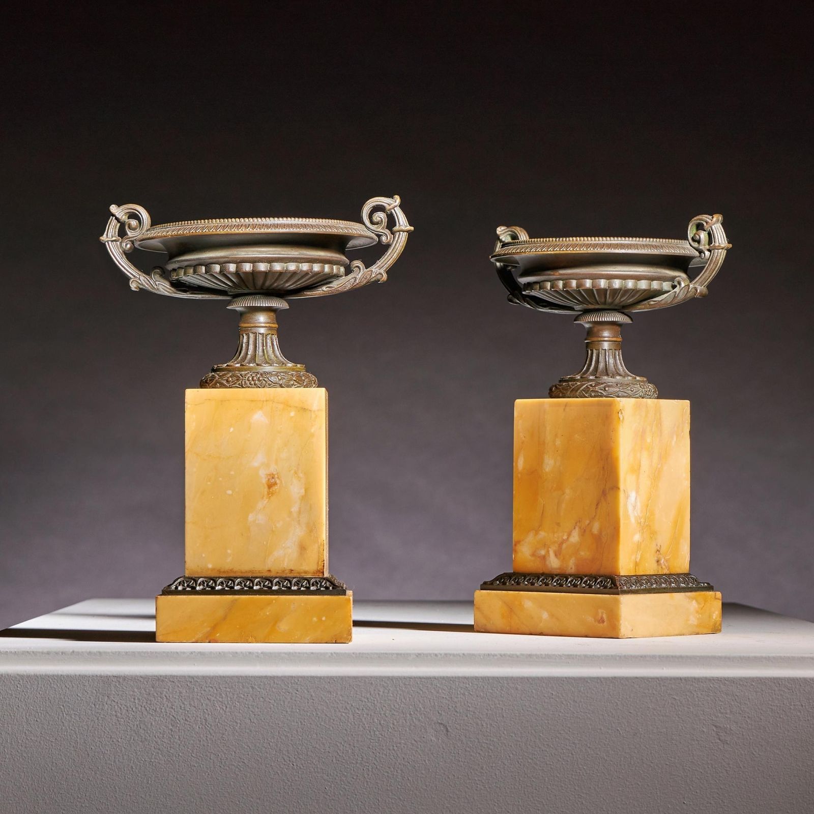 A Fine Pair Of Early 19th Century French Grand Tour Bronze And Siena Marble Tazzas Of Interesting Design photo furniture