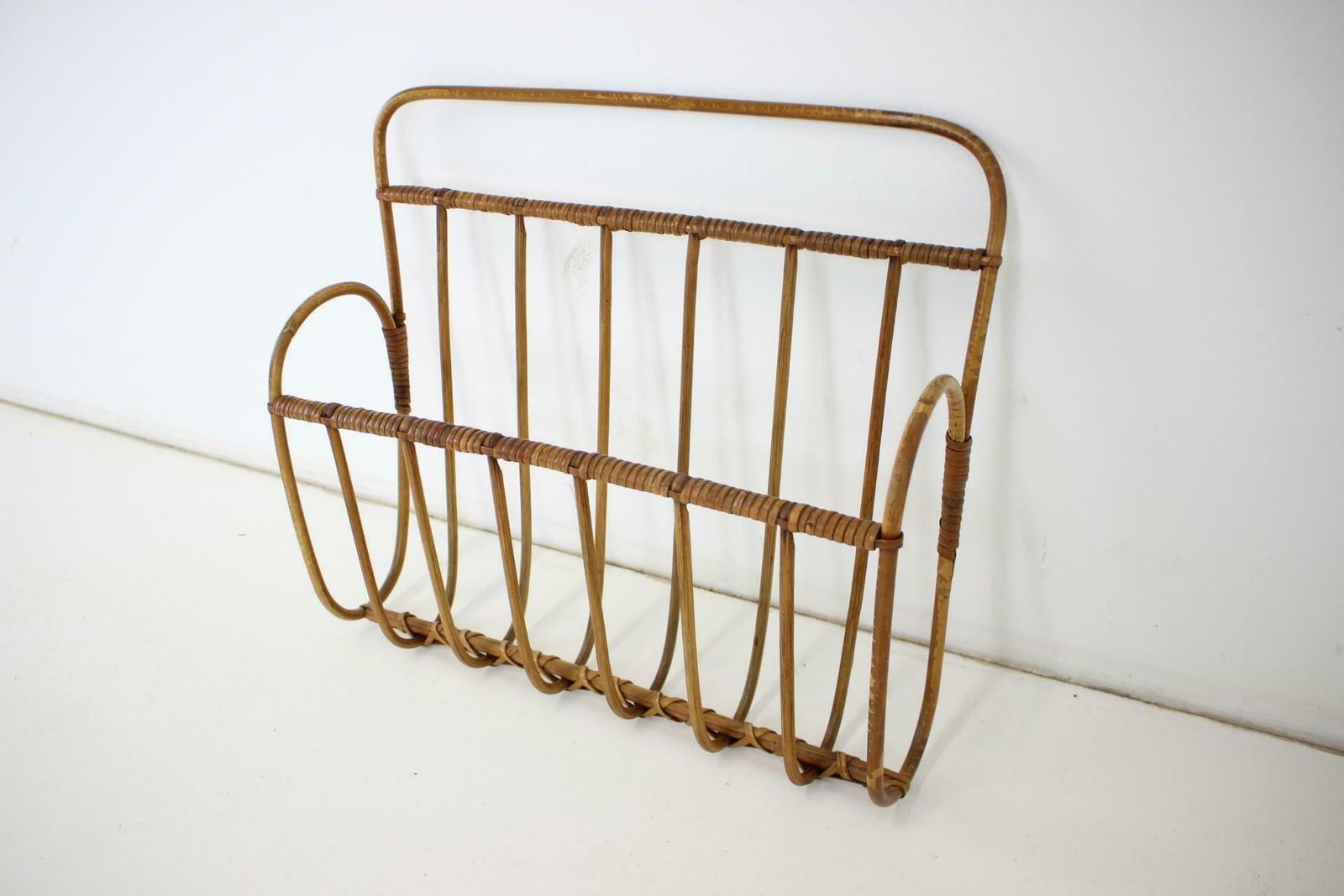 1970s Wall Bamboo Magazine Holder, Czechoslovakia photo for sale