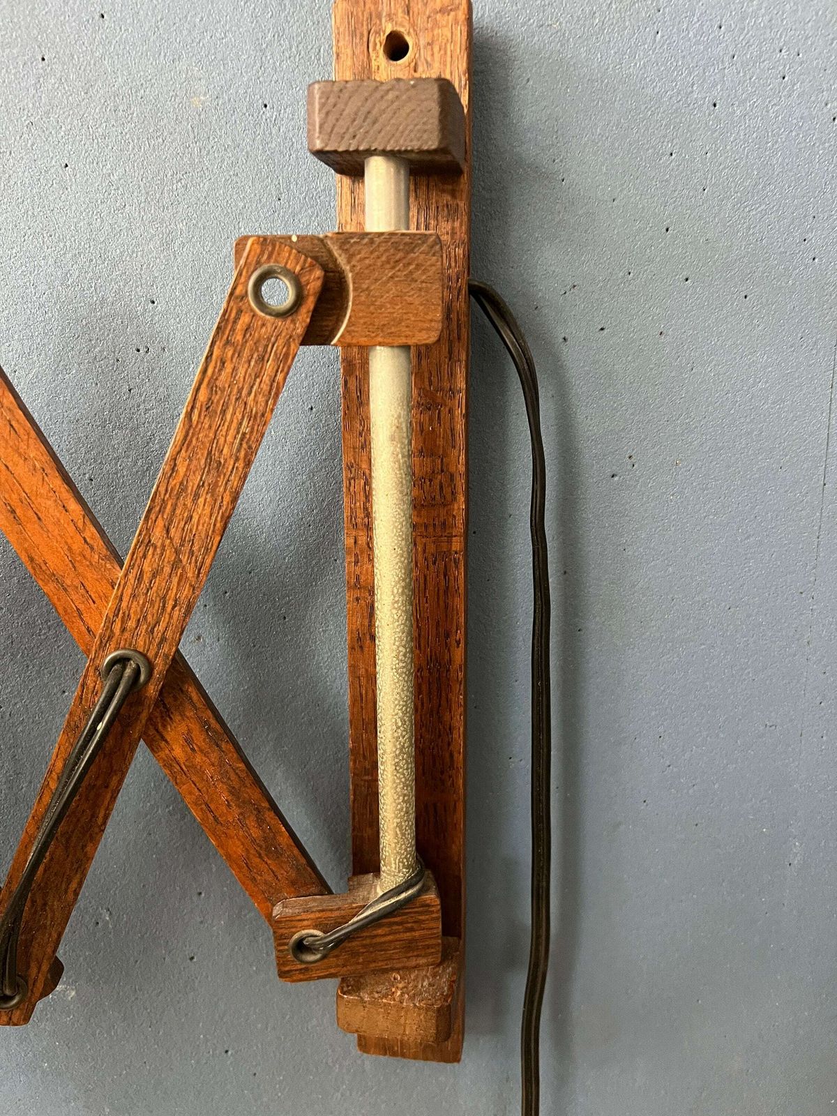 photo furniture Teak Wood Scissor Wall Lamp With Warm Toned Shade