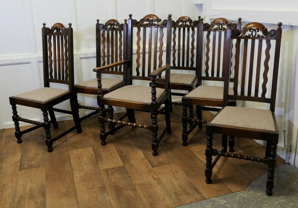 Set Of 6 19th Century Country House Oak Dining Chairs photo for sale