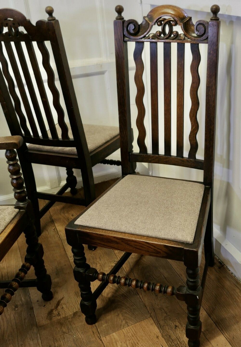 Set Of 6 19th Century Country House Oak Dining Chairs photo vintage
