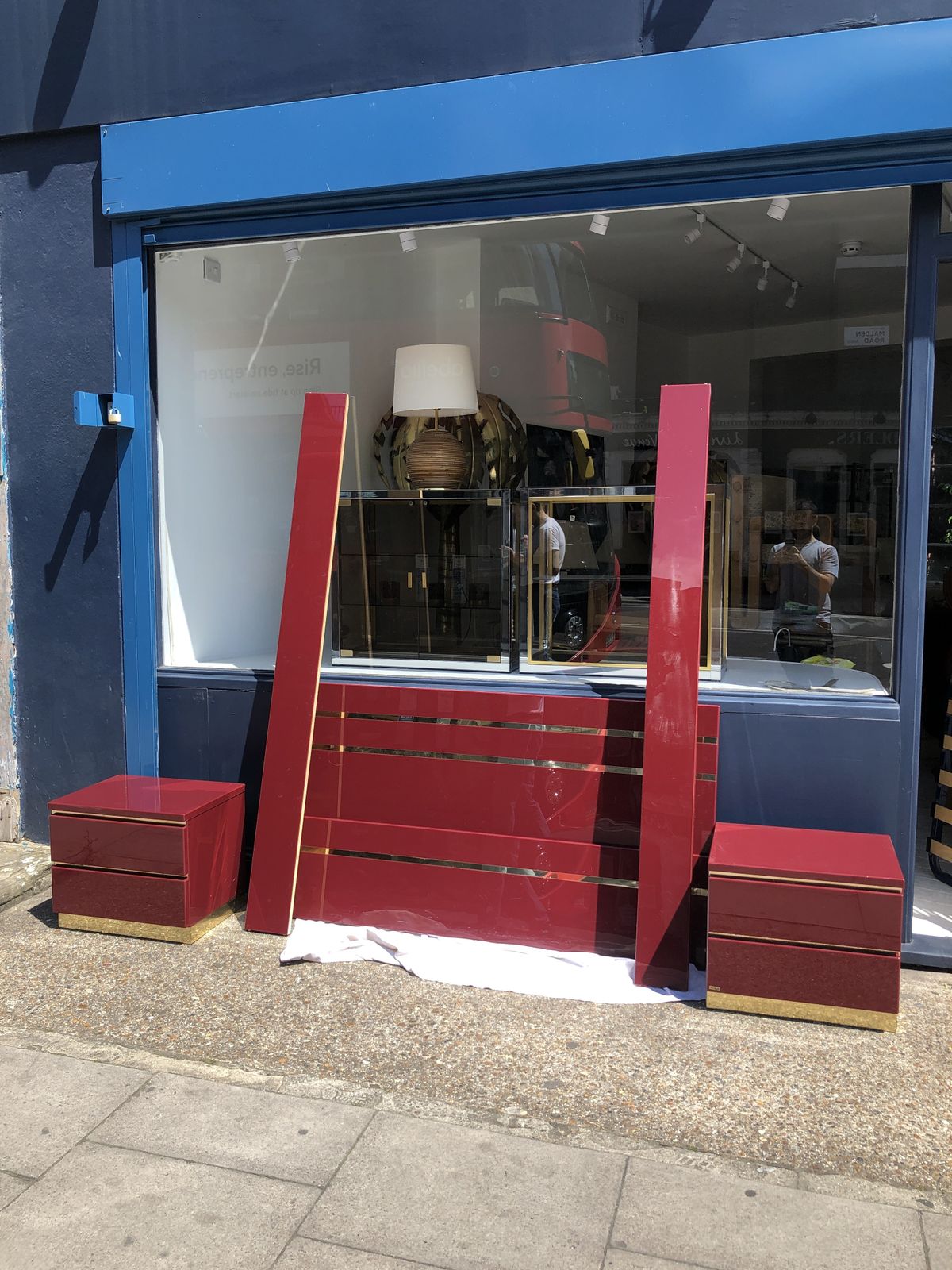 Eric Maville Burgundy Double Bed Only 1970s Hollywood Regency Mid Century Bedroom Brass Metal Frame photo Furniture