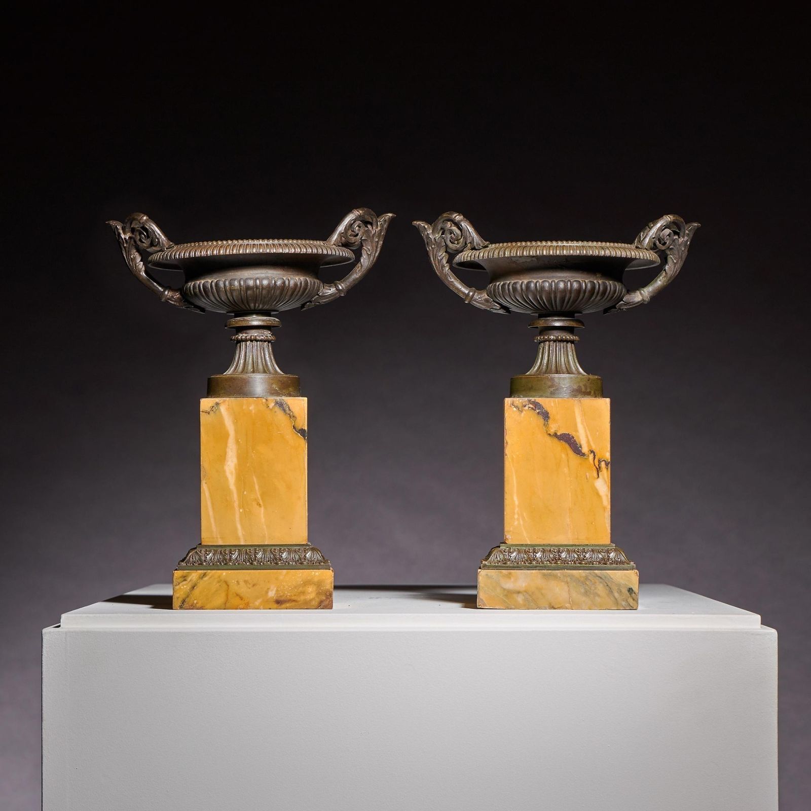 Large Pair Of Early 19th Century French Grand Tour Bronze And Siena Marble Tazzas photo furniture
