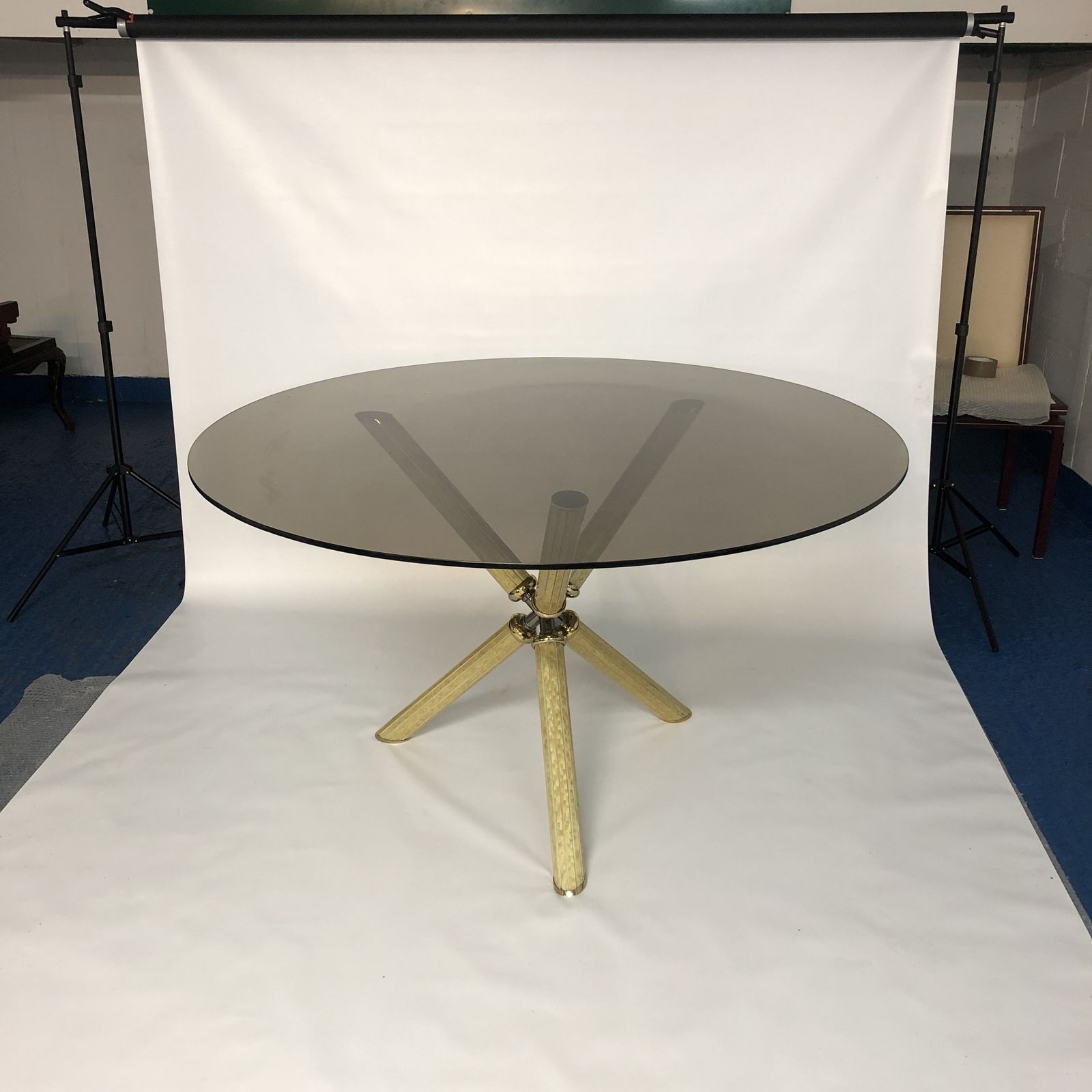 Studio Smania Maple Eye Glass Round Brass Dining Table Mid Century Modern 1970s