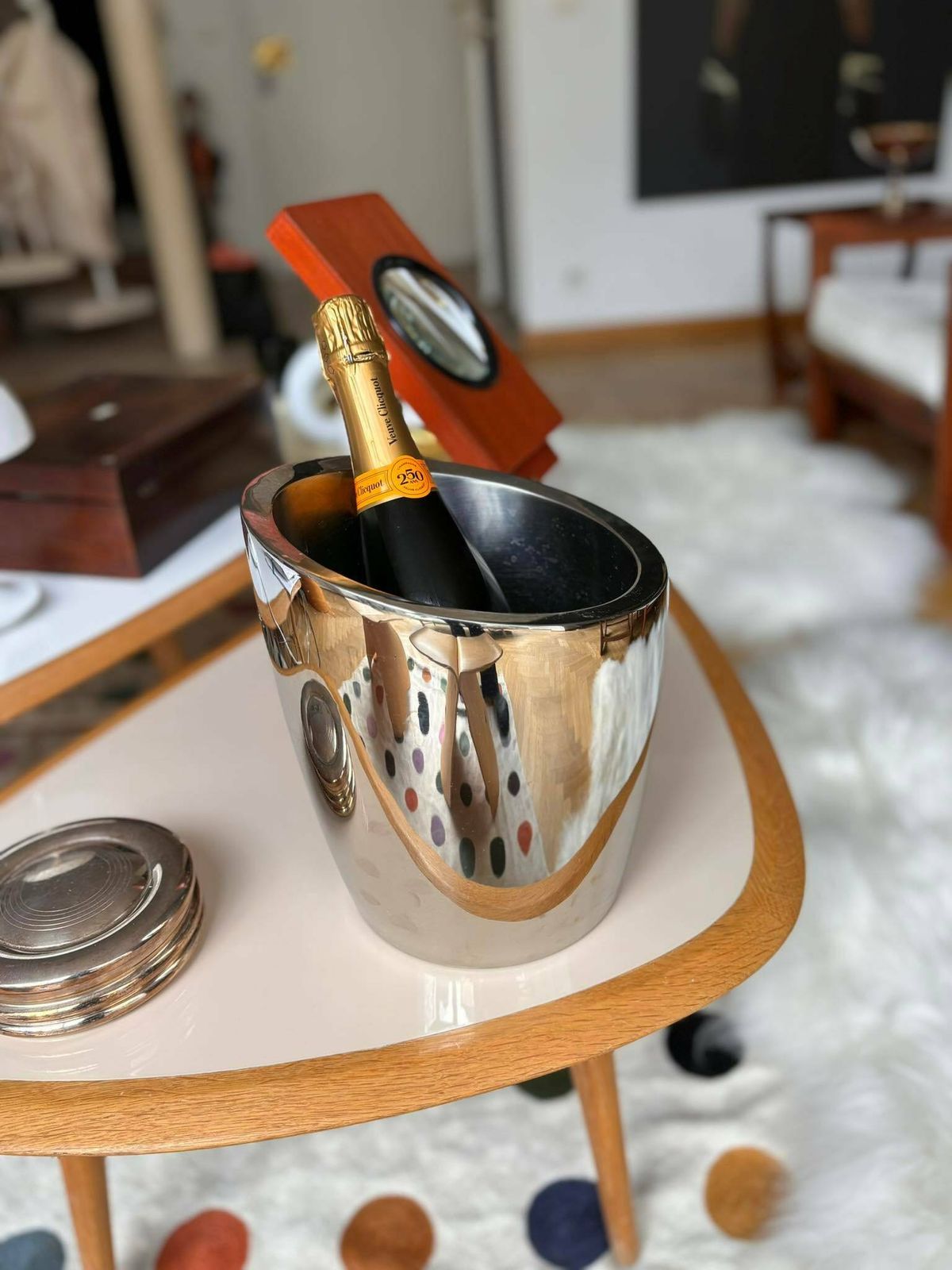 Champagnekühler Jean Couzon Frankrijk Mid Century Roestvrij Staal Zwaar Uitstekende Kwaliteit Wijnkoeler Ijsemmer Barkar Huwelijkscadeau photo for sale