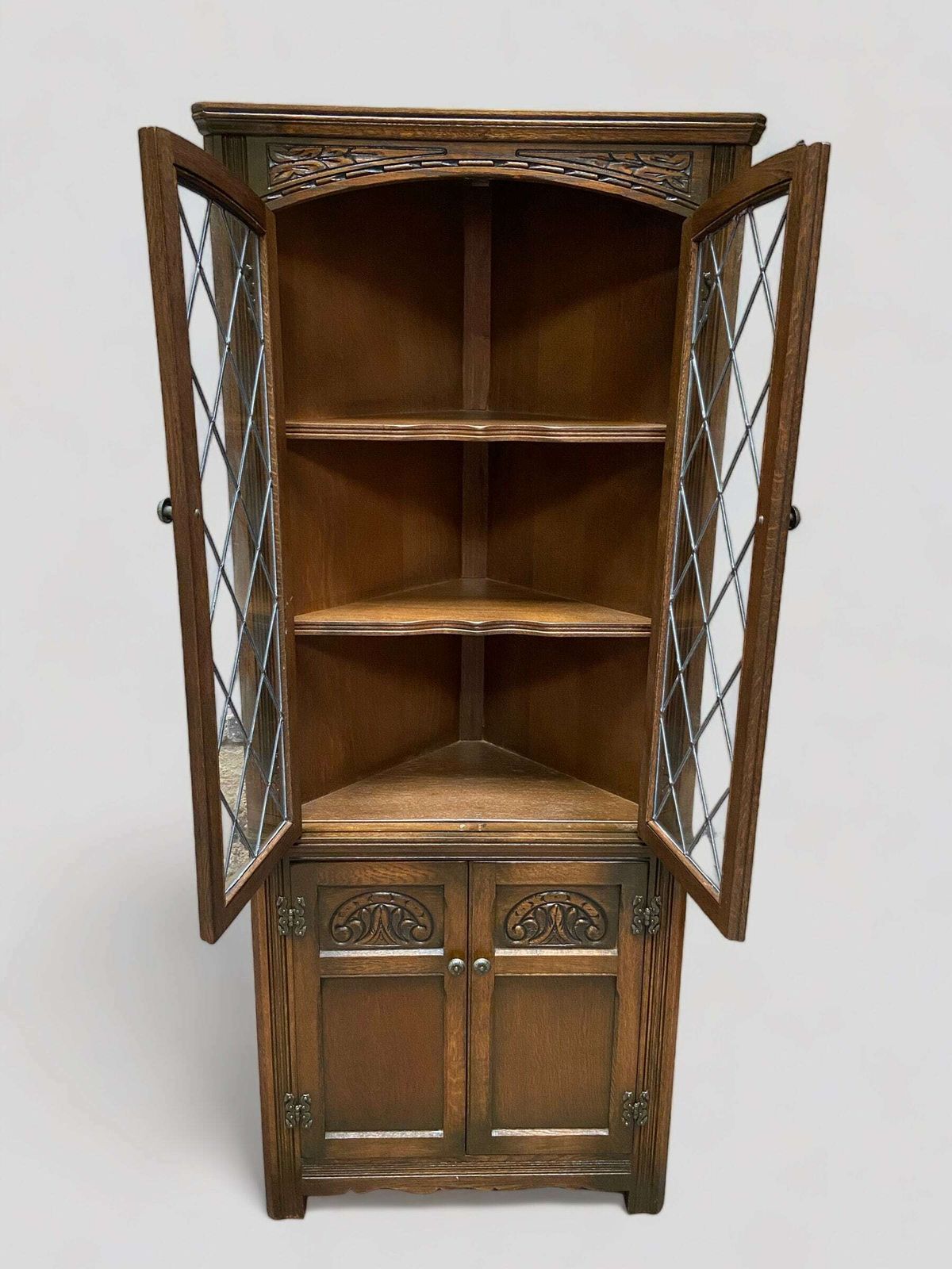 Old Charm Wood Brothers / Oak Corner Cabinet / Light Oak Traditional Colour /Made In England Dated 1970s photo for sale