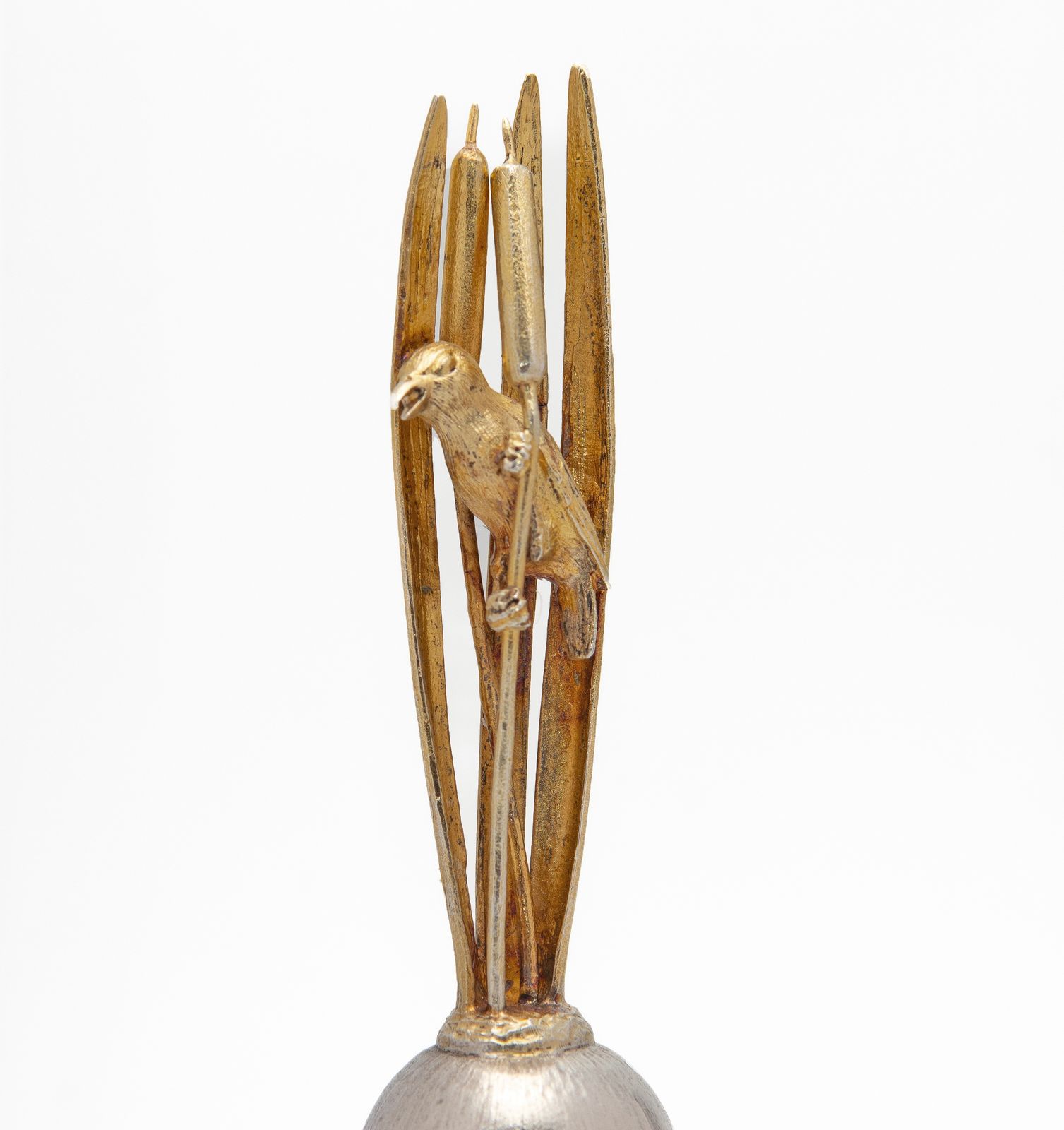 Vintage Sterling Silver & Silver Gilt Table Bell By Christopher Lawrence 1982 Warbler Bird On Bullrush photo furniture