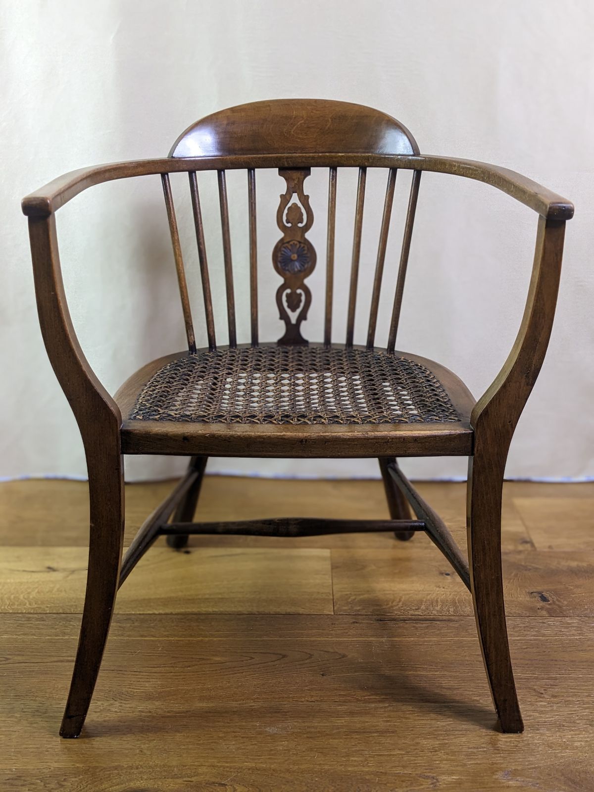 Furniture Very Pretty Victorian Rattan Cane Bergere Tub Chair From Late 19th Century With Half Spindle Back And Pierced Central Splat photo