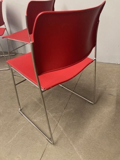Group Of Four Design Chairs Like New David Rowland Chrome And Red Seat photo 450.0