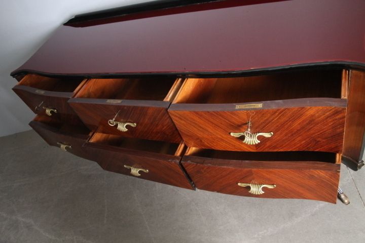 1150.0 Rosewood Chest Of Drawers From The 50s Spectacular Glass On A Bordeaux Top photo
