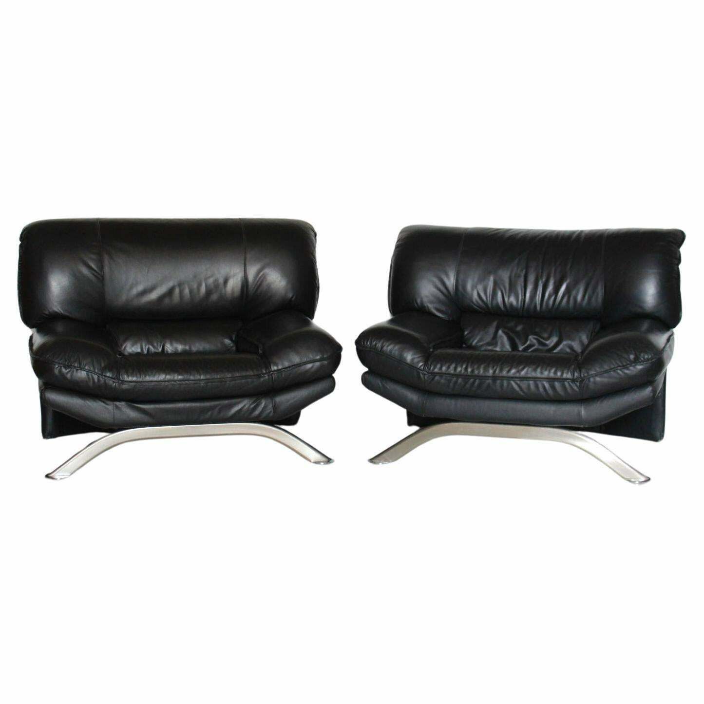 Large Post Modern Black Leather Armchair, Nicoletti Salotti For Avanti, Italy 1980 photo 2200.0