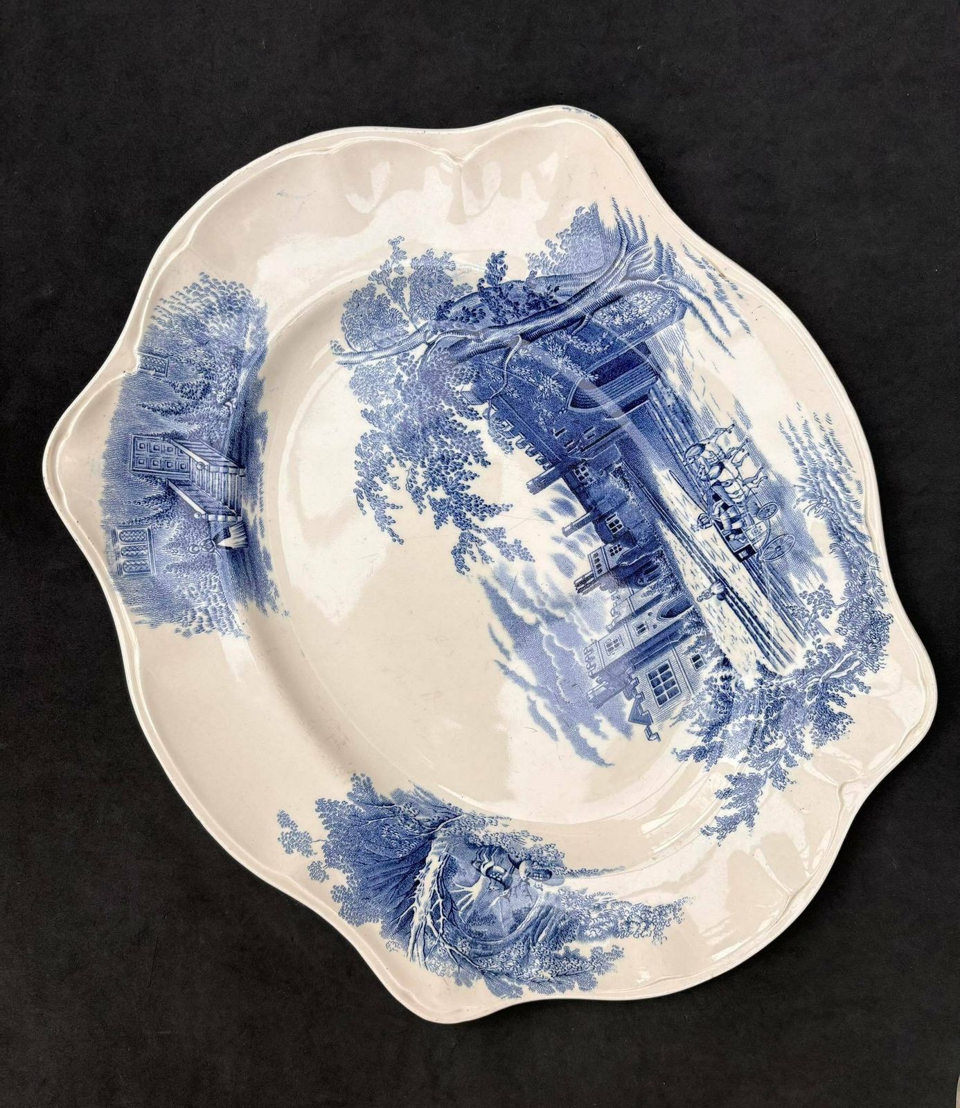 Haddon Hall Blue By Johnson Brothers Large Serving Plate Discontinued China, Replacement Dinnerware White And Blue Transferware Vintage photo for sale