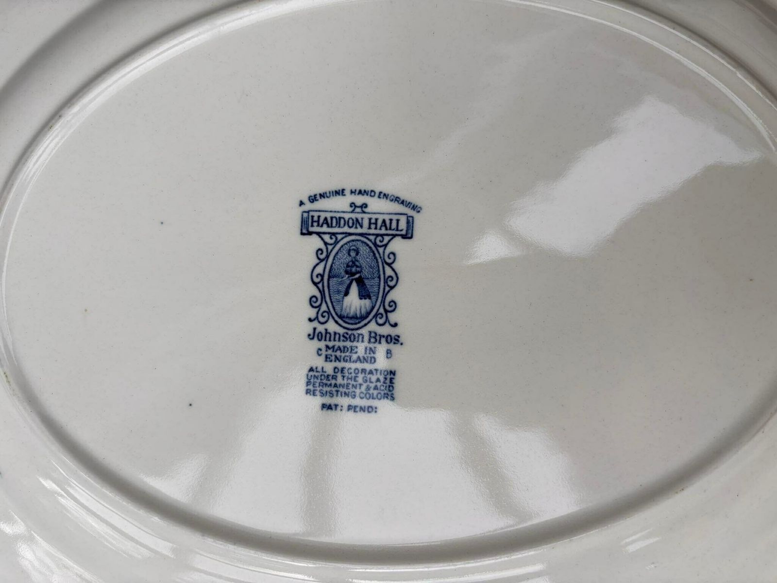 Haddon Hall Blue By Johnson Brothers Large Serving Plate Discontinued China, Replacement Dinnerware White And Blue Transferware Vintage photo vintage