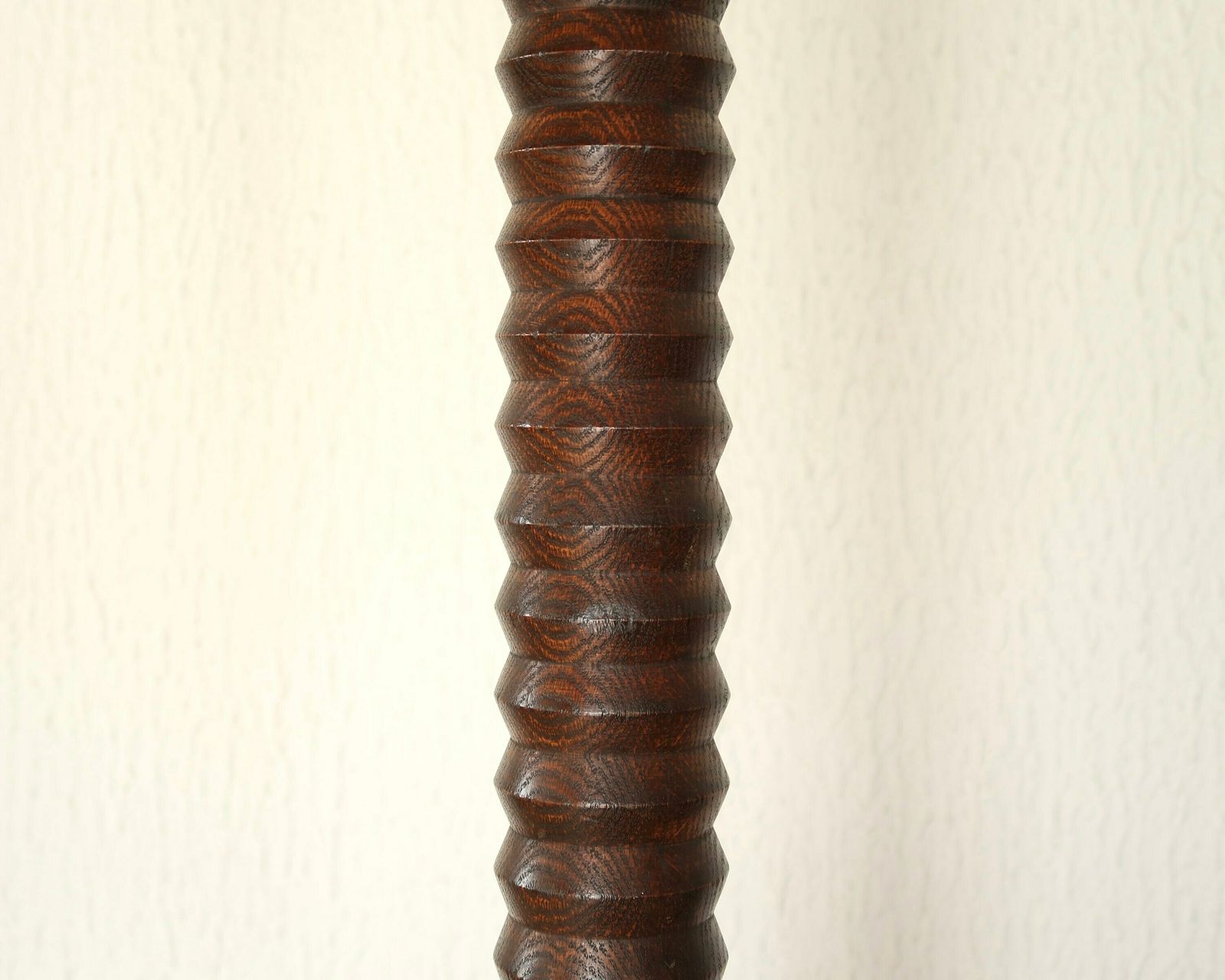 French Wooden Floor Lamp By Charles Dudouyt, Hemp Lampshade, 1940s / Column, Brancusi Style, Dark Wood, Mountain Country Furniture photo vinterior