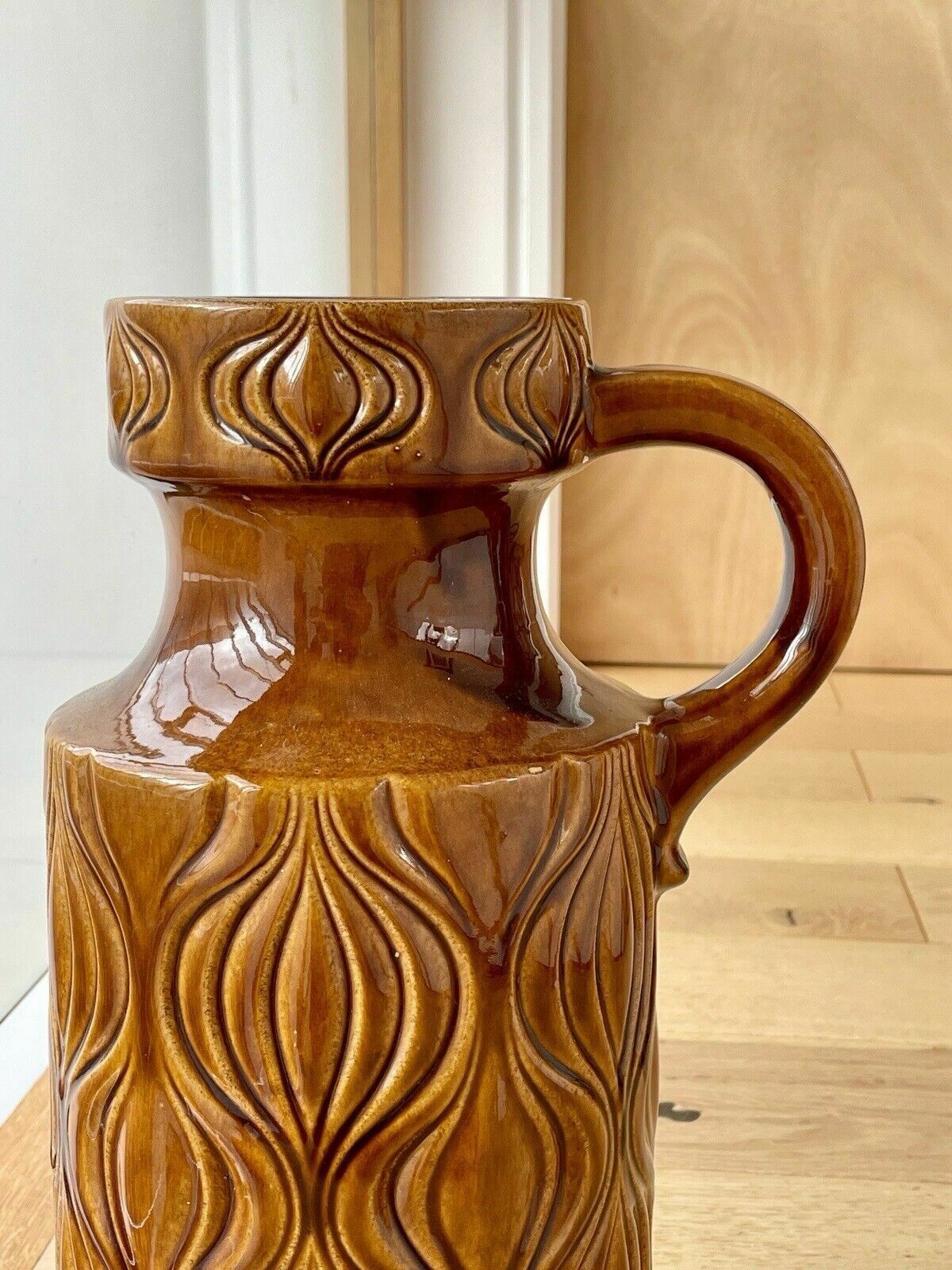 Xl Scheurich West German Floor Vase Amsterdam/Onion Pattern In Amber 485 45 Af photo Home Decor