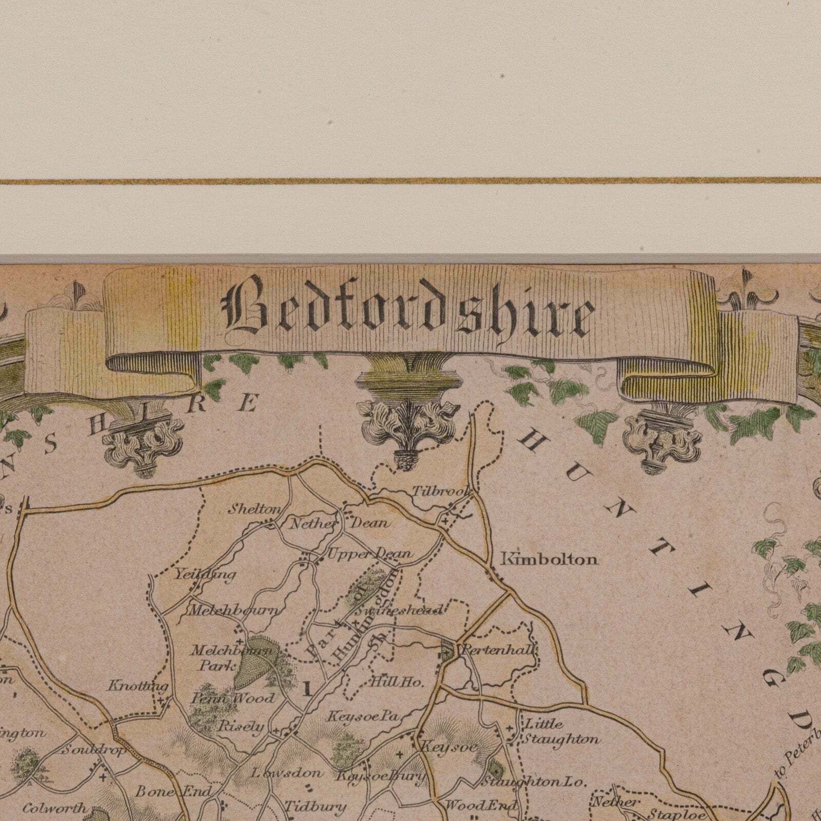 Antique Lithography Map, Bedfordshire, English, Framed Engraving, Cartography photo buy