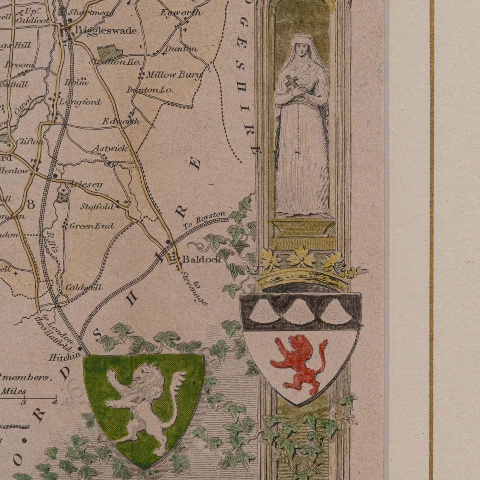 photo furniture Antique Lithography Map, Bedfordshire, English, Framed Engraving, Cartography