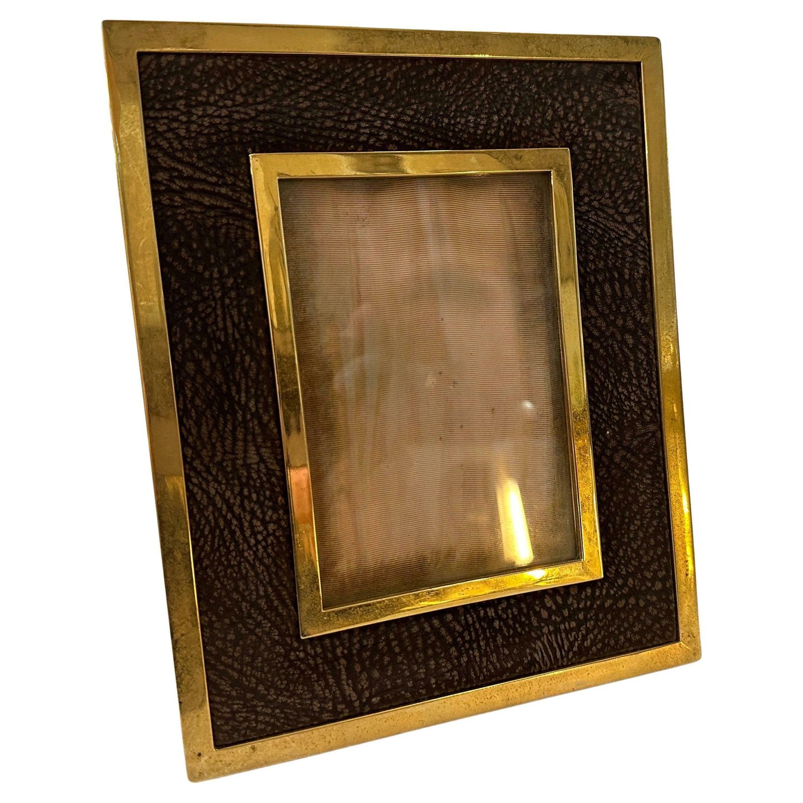 A 1970s High Quality Mid Century Modern Brass And Skin Italian Picture Frame