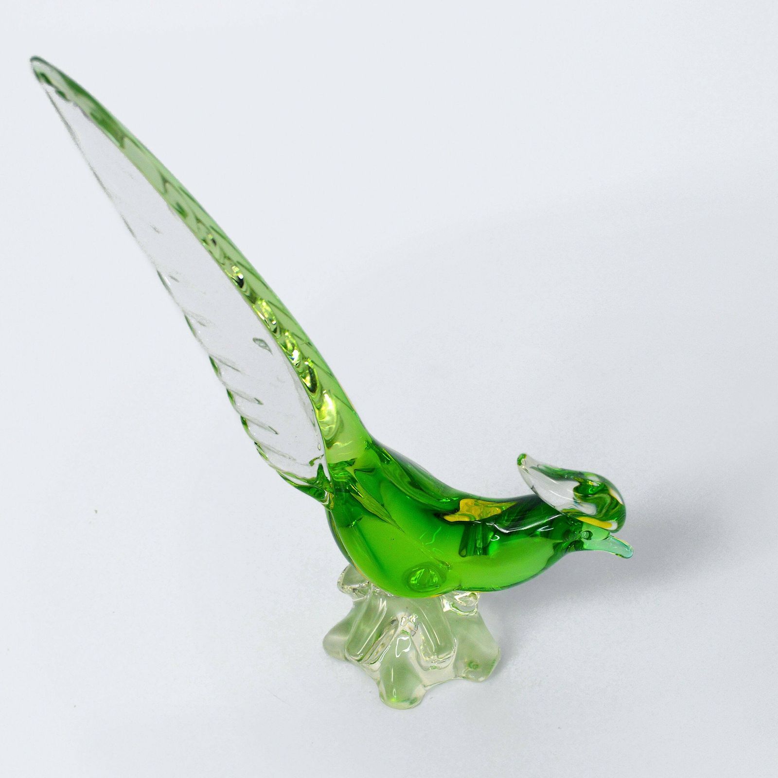 Mid Century Art Glass Pheasant Bird | Mcm Glass | Bird Lover Gift | Green Glass Bird Figurine | Sommerso Glass photo vintage