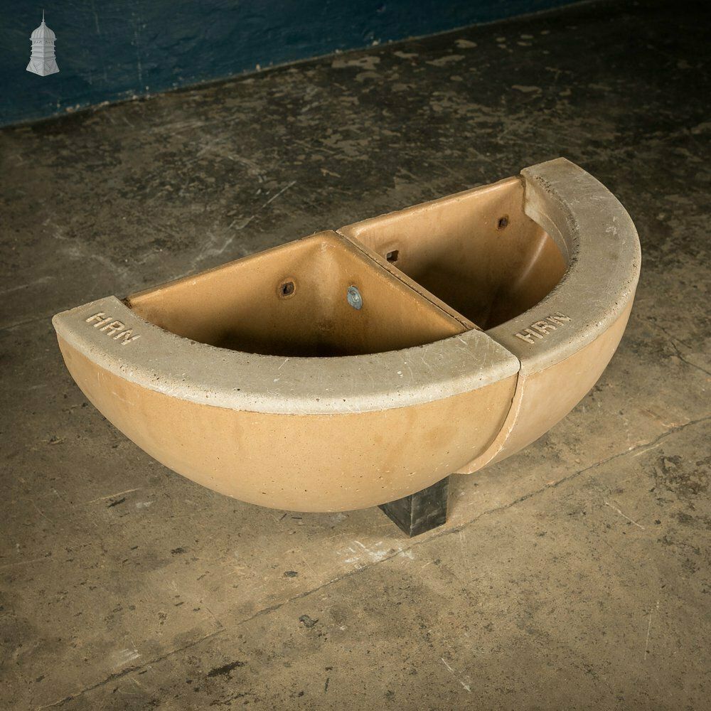 Concrete Corner Mangers, Pair Of Trough Feeders Reclaimed From St Johns Barracks, London. Joined Together To Create A Semi Circle Planter photo for sale