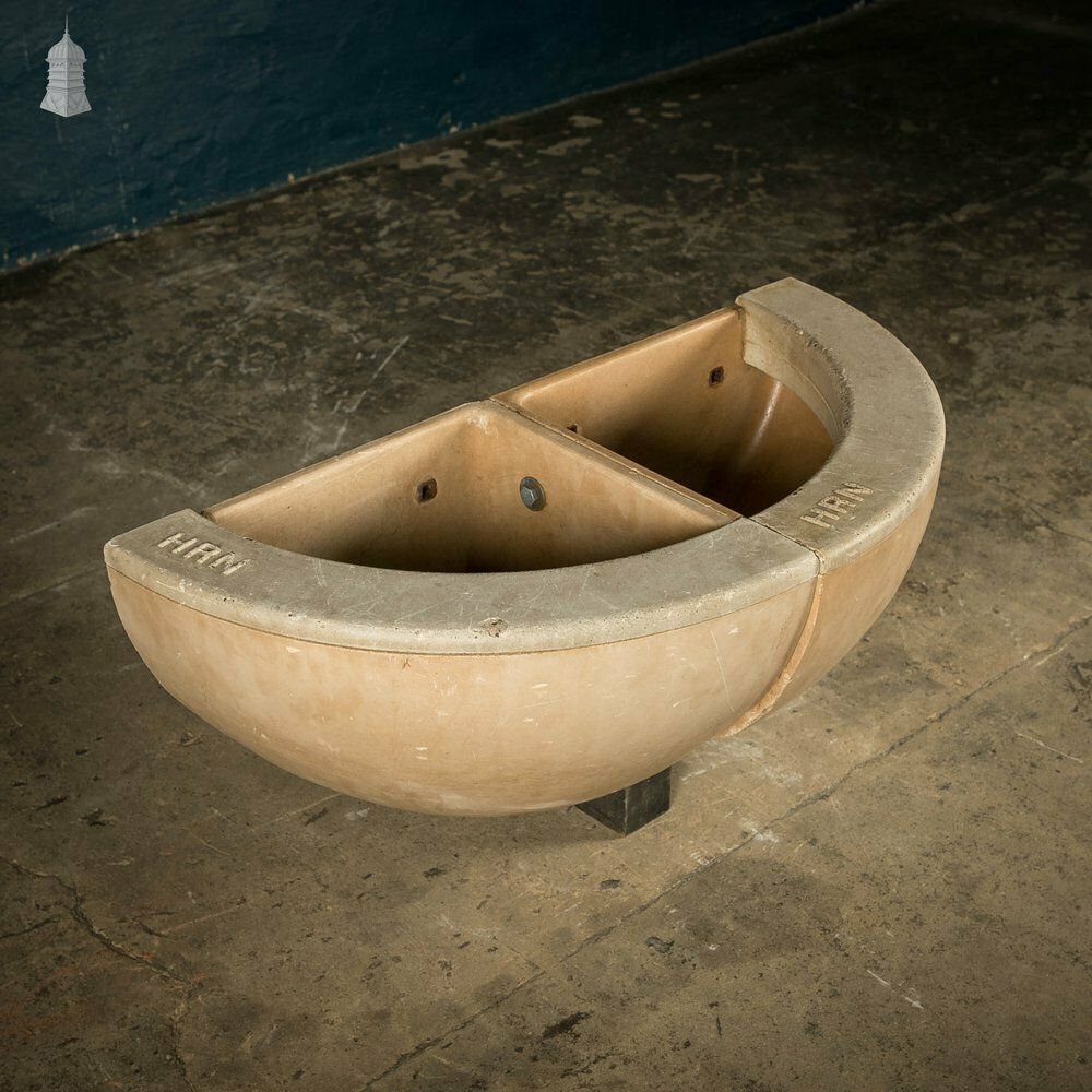 Concrete Corner Mangers, Pair Of Trough Feeders Reclaimed From St Johns Barracks, London. Joined Together To Create A Semi Circle Planter