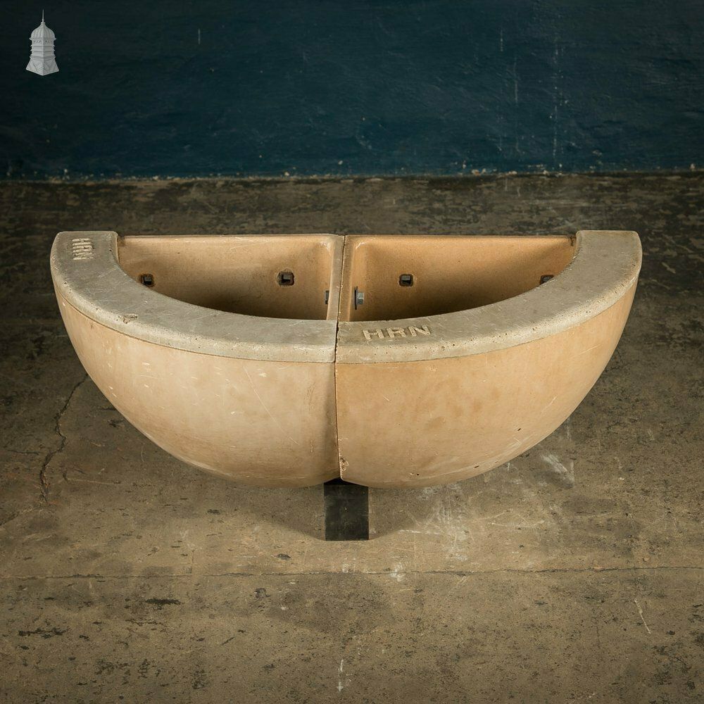 Concrete Corner Mangers, Pair Of Trough Feeders Reclaimed From St Johns Barracks, London. Joined Together To Create A Semi Circle Planter photo vinterior