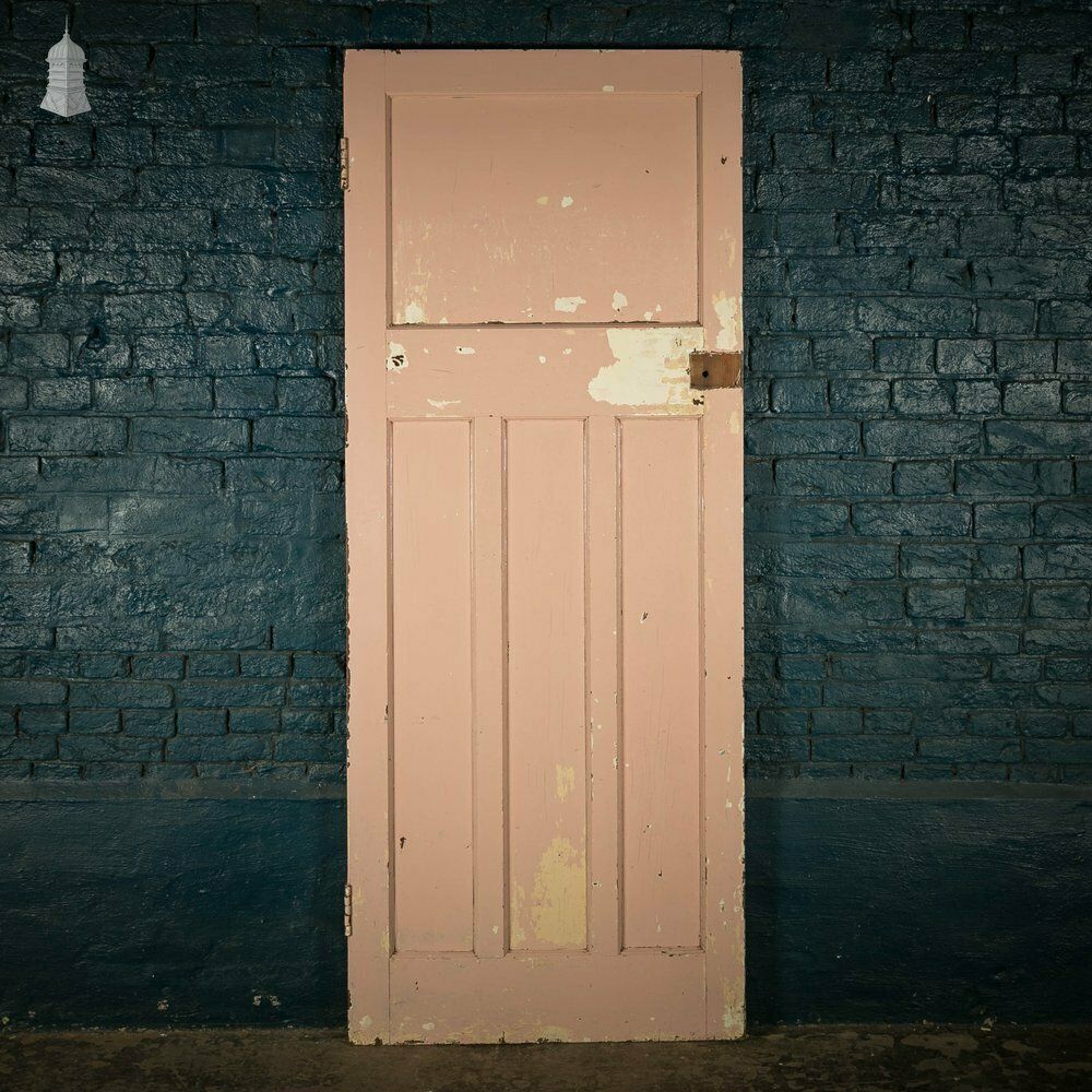 Pine Panelled Door, 1 Over 3 Panel Pink Painted 1930’s Style Door