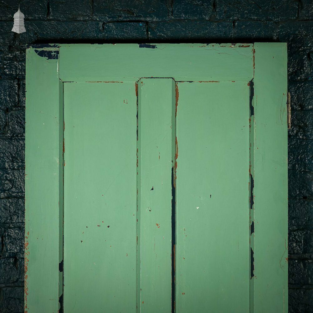 Pitch Pine Panelled Doors, Pair Of 4 Panel Doors With Green Distressed Paint Finish photo buy