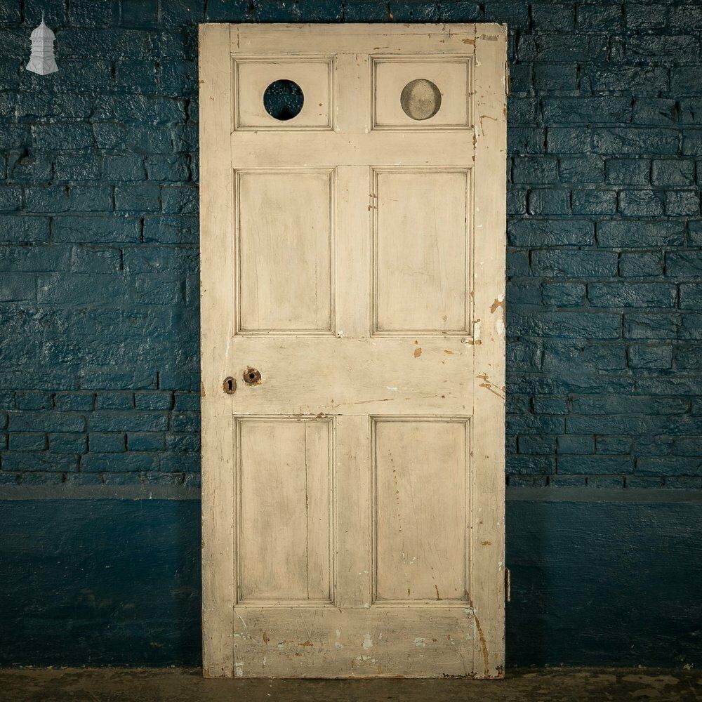photo for sale Pine Panelled Door, Moulded 6 Panel With Distressed Paint Finish