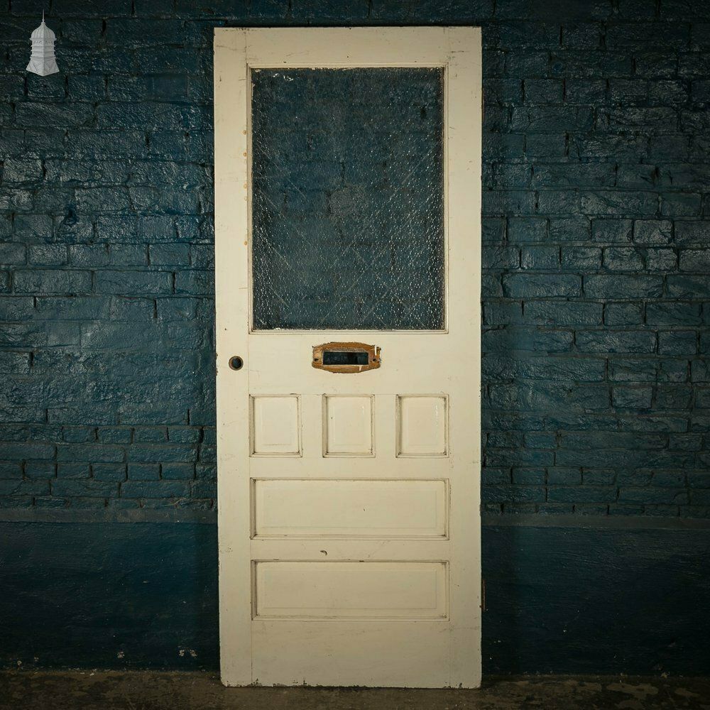 Half Glazed Door, Moulded Panelled Pine Door With ‘Arctic’ Style Textured Glass