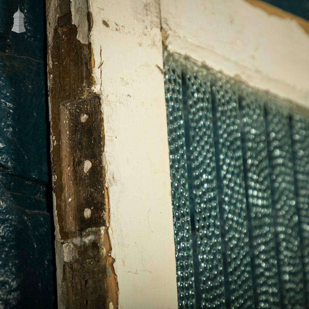 Half Glazed Door, Pine Panelled Door With “Hammer Stripe” Style Textured Glass photo vintage