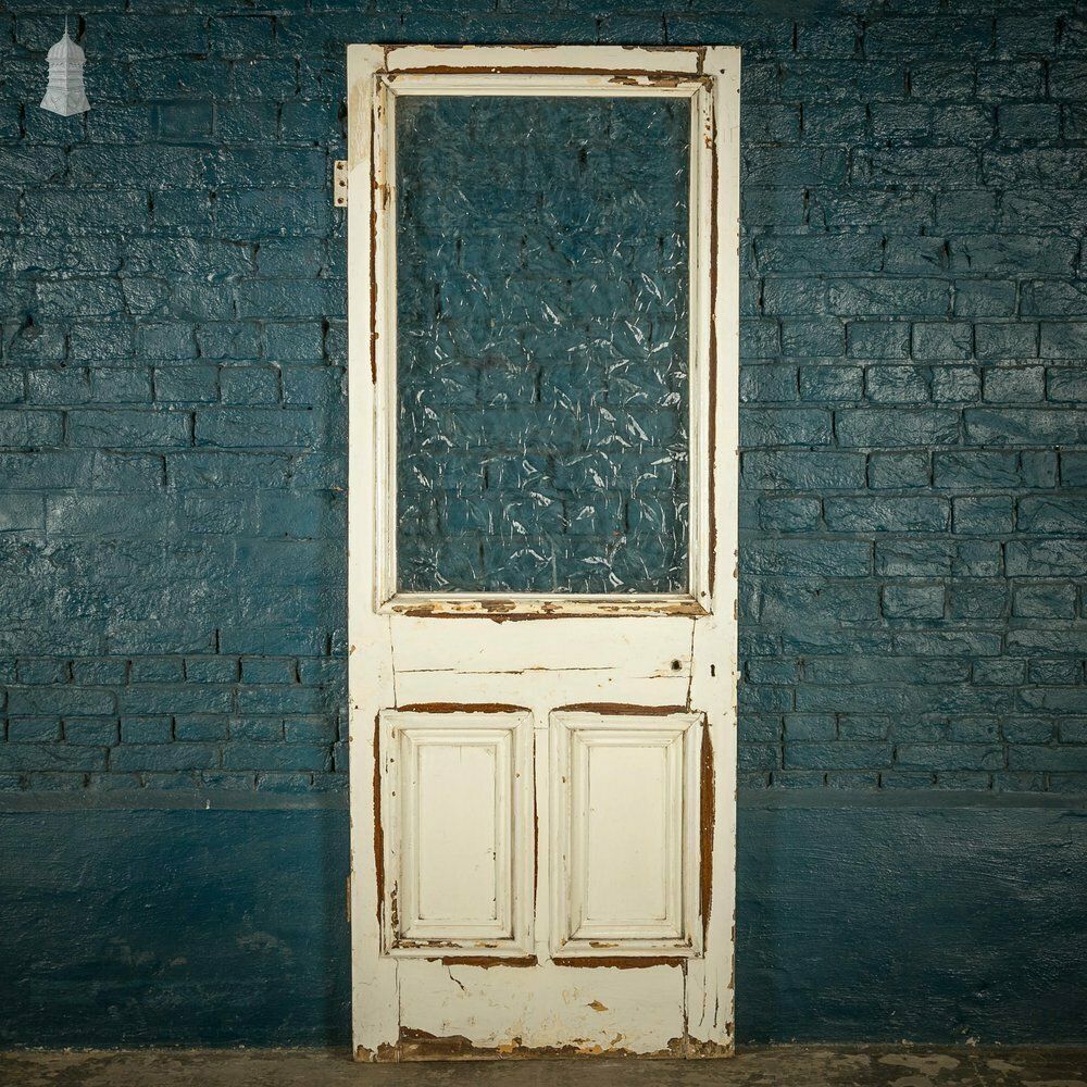 Half Glazed Door, White Painted Pine With Textured Glass