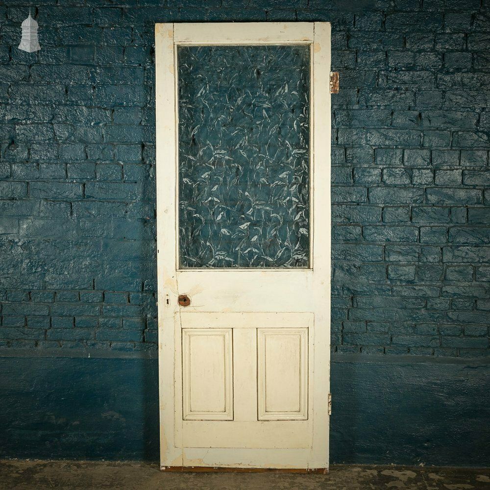 photo furniture Half Glazed Door, White Painted Pine With Textured Glass