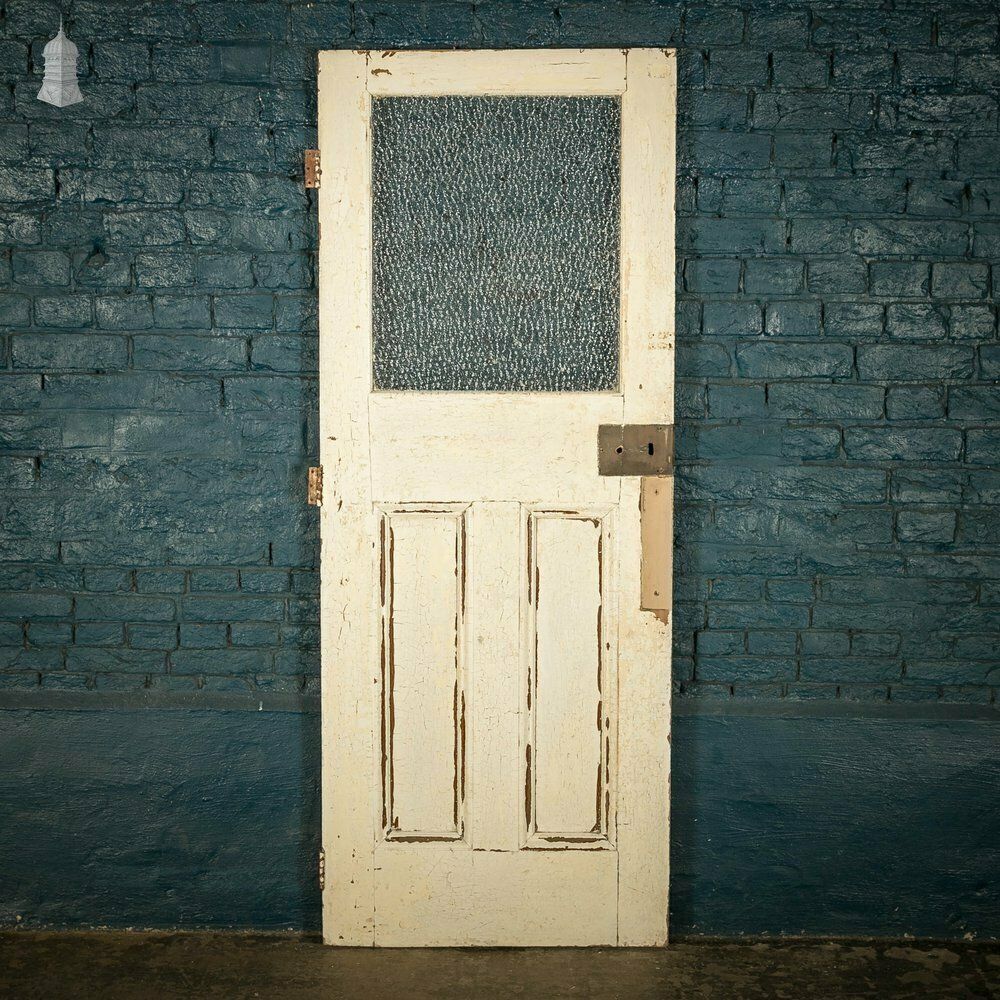 Half Glazed Door, Blue Painted Pine Fitted With ‘Arctic’ Style Textured Glass photo buy
