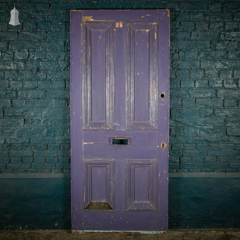 Pine Panelled Door, Moulded 4 Panel Purple Painted Front Door