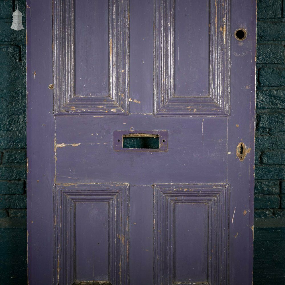 Pine Panelled Door, Moulded 4 Panel Purple Painted Front Door photo for sale