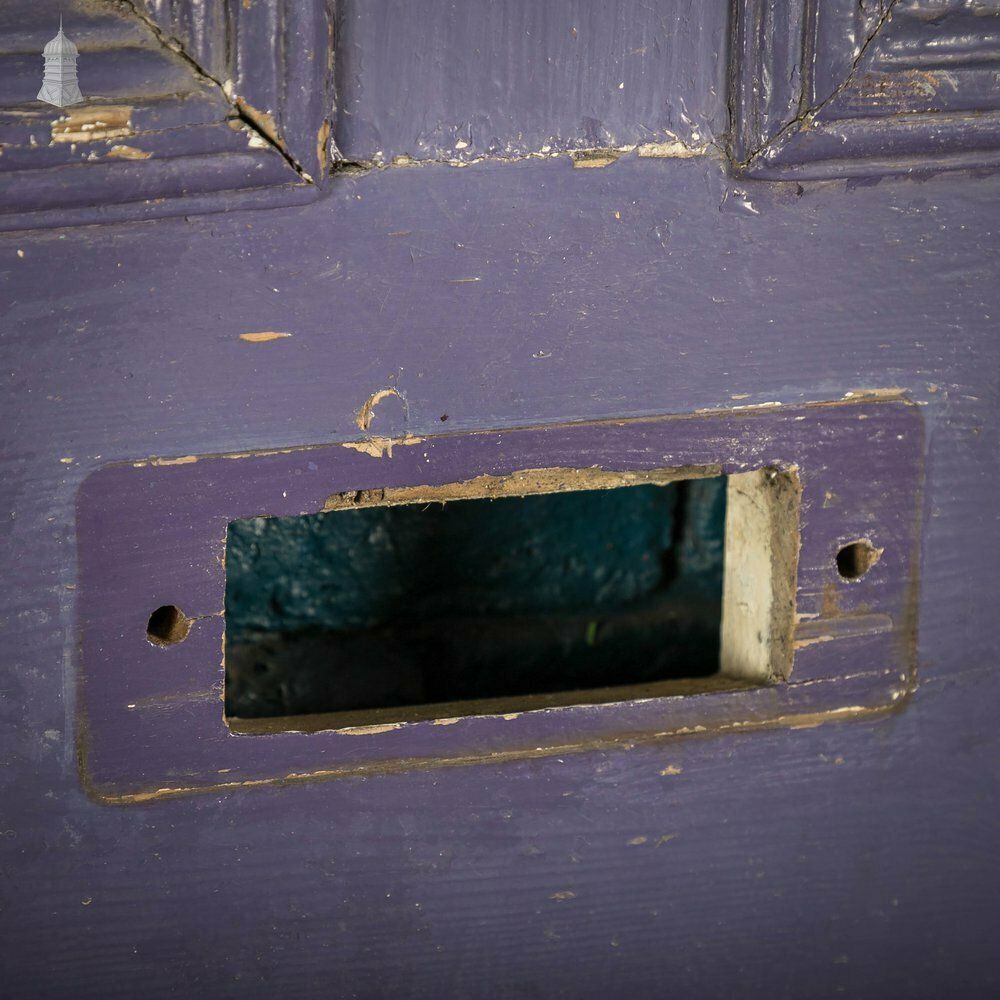 Pine Panelled Door, Moulded 4 Panel Purple Painted Front Door photo vintage