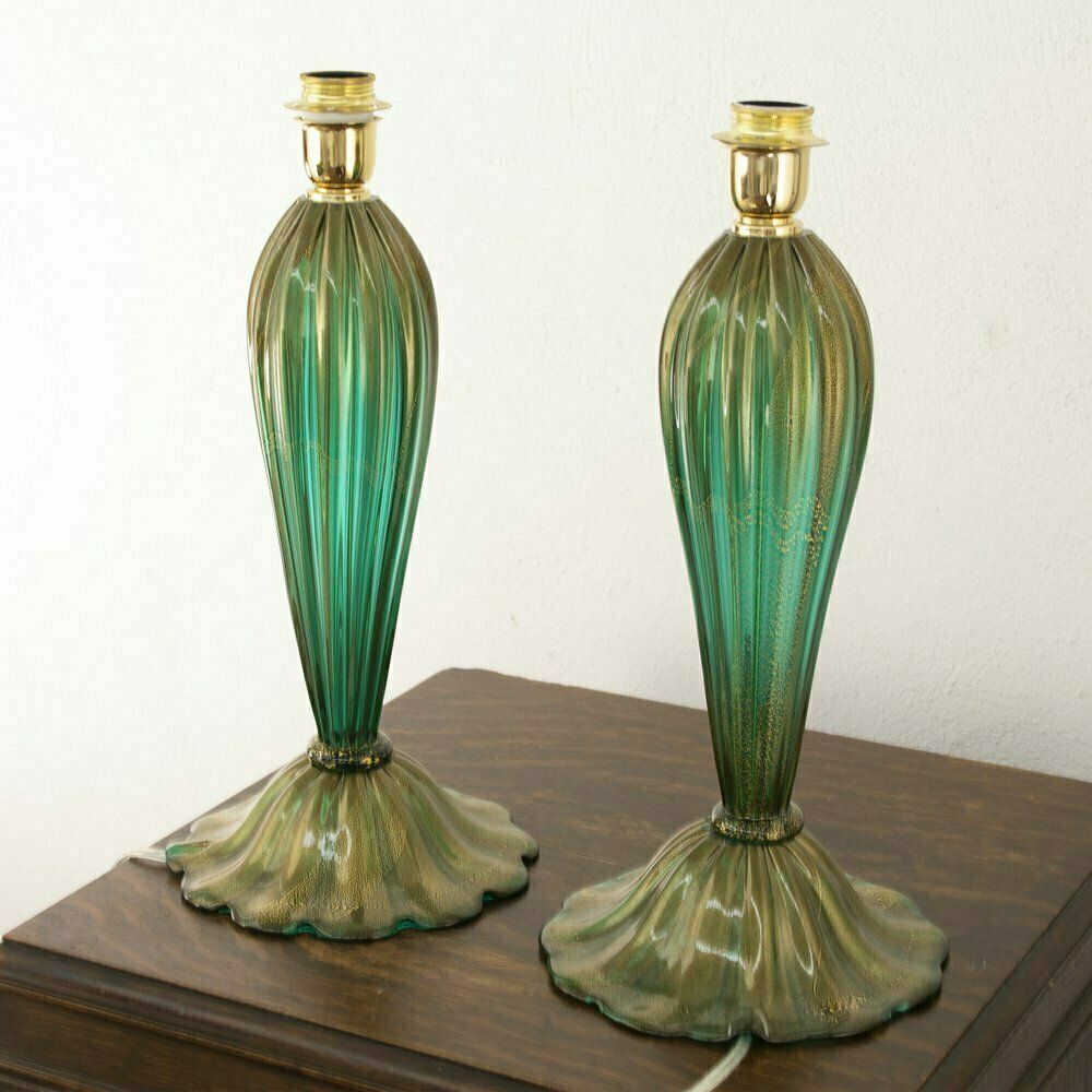 Italian Blown Glass Table Lamps With Gold Leaf Decorations, 1980s, Set Of 2 photo 946.0