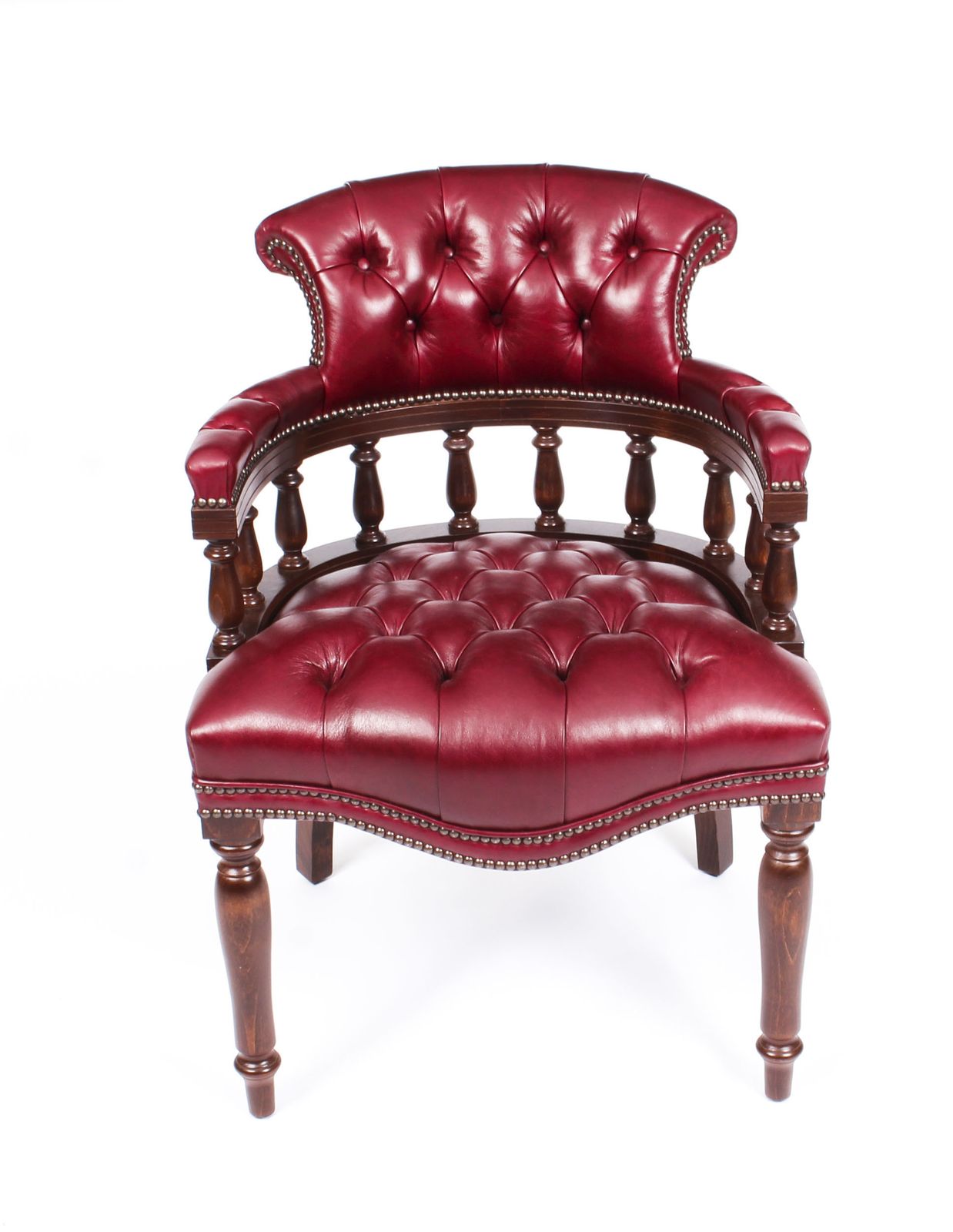 Bespoke English Hand Made Leather Captains Desk Chair Burgundy photo furniture