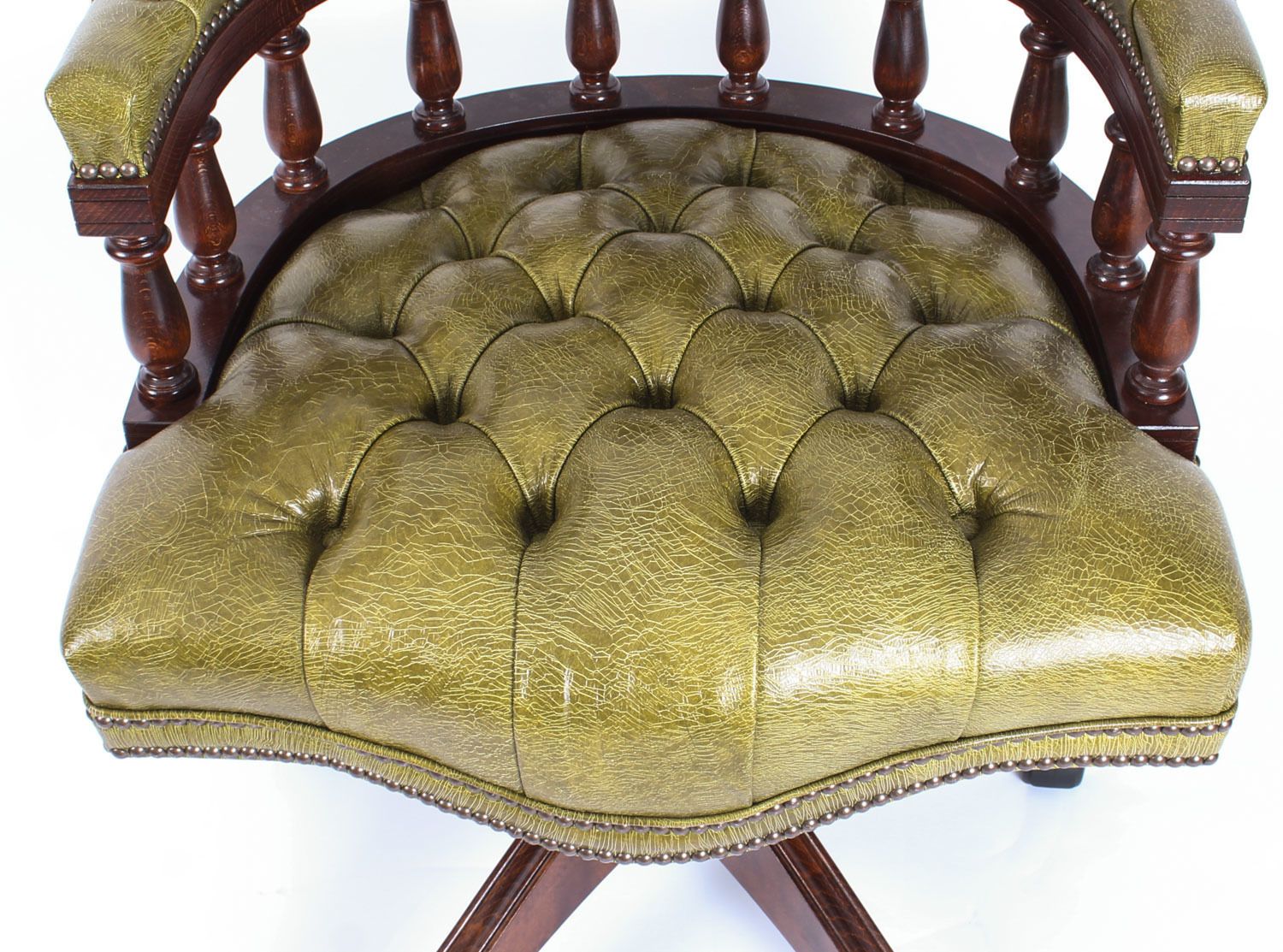 Bespoke English Hand Made Leather Captains Desk Chair Murano Leaf Green photo Furniture